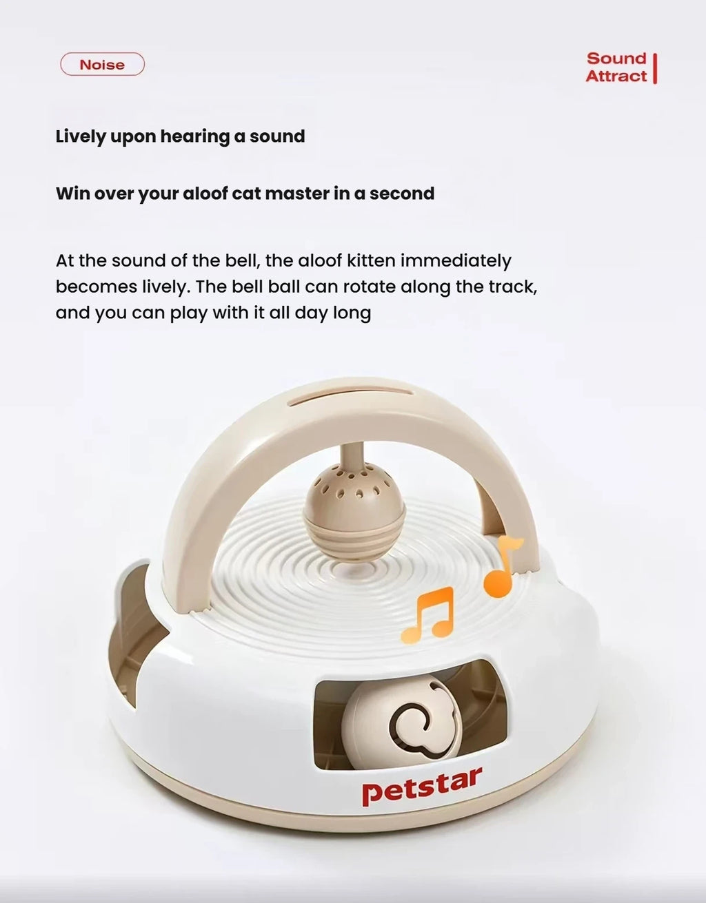 Close-up of the hanging bell and ball track on the Petstar cat toy