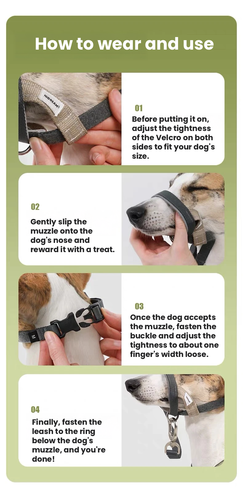 HiDREAM Adjustable Dog Muzzle – Medium & Large Dogs