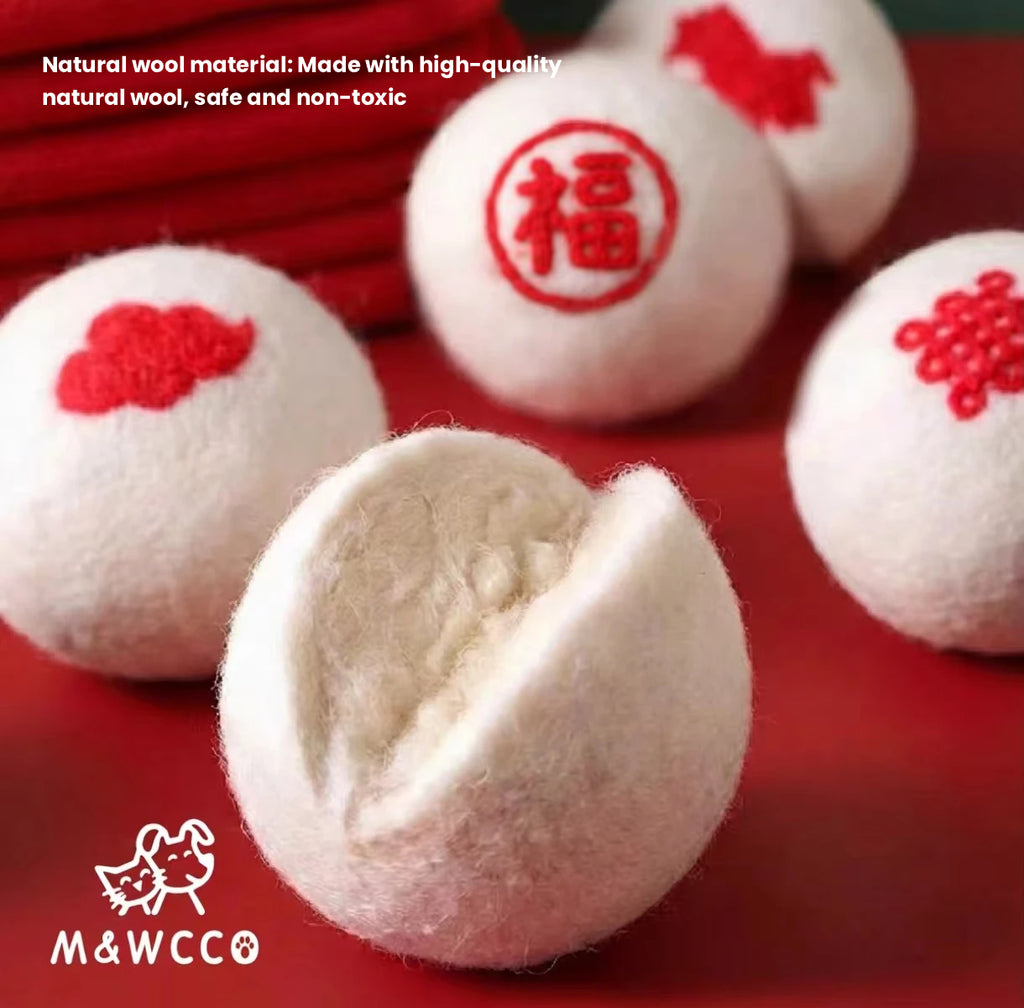 M&WCCO Natural Handmade Wool Felt Toy Balls - Quiet Durable Prey Chase Balls for Pets