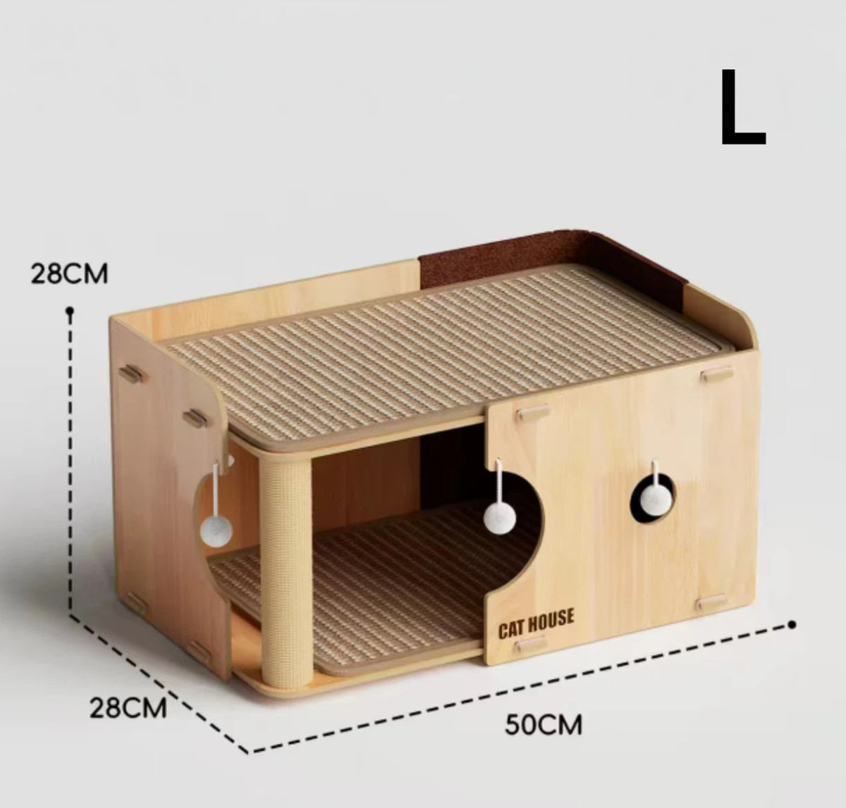 Large double-level cat bed dimensions of 50 by 28 by 28 centimetres