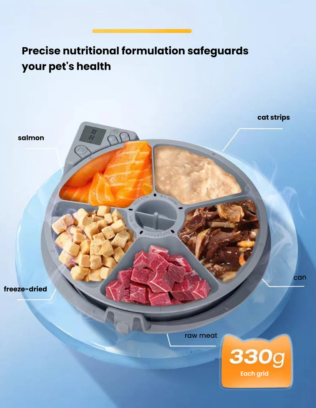 Five food compartments inside the CatMate timed pet feeder