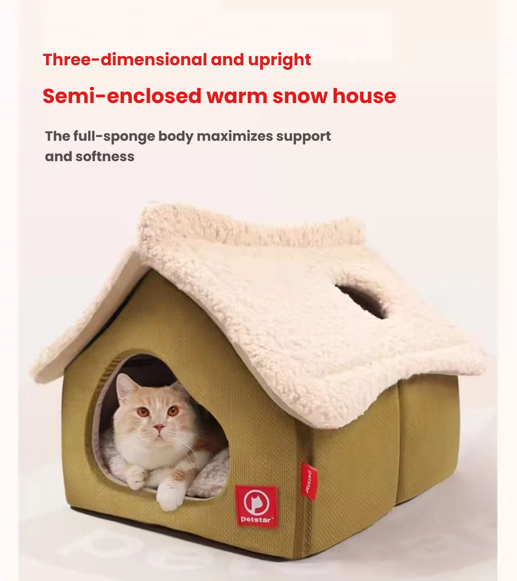 Petstar Snow House Cat Bed, Enclosed Washable Winter Cat House