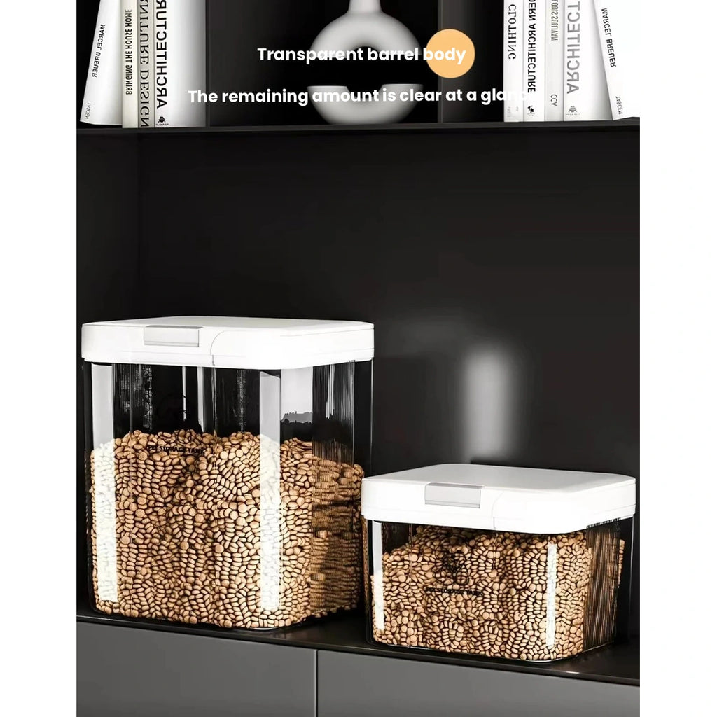 Large and small clear pet food containers shown together