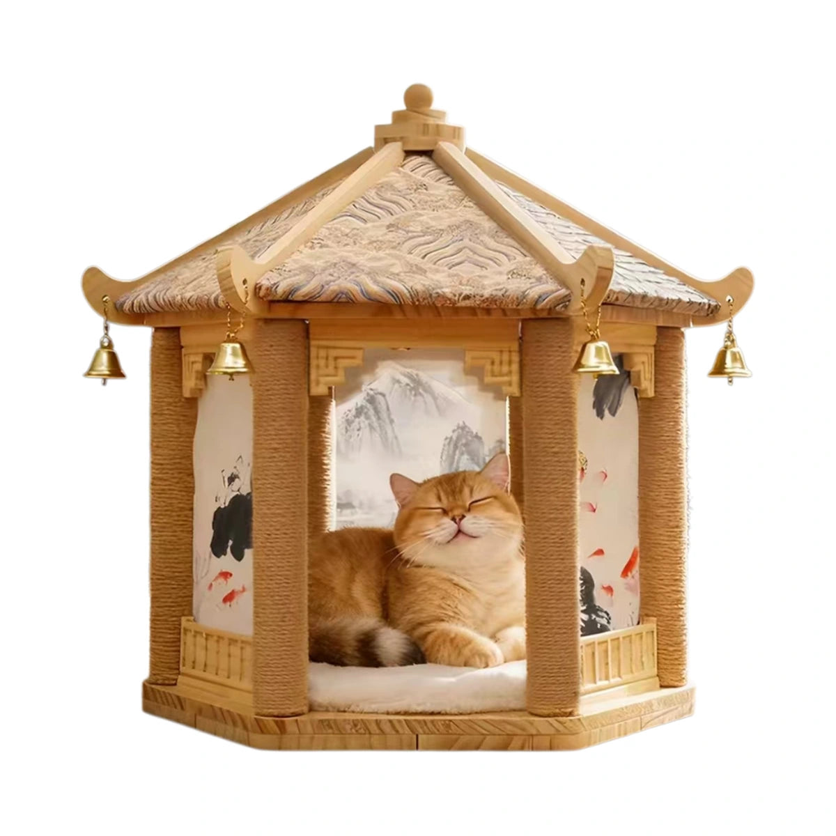 サイザル爪とぎ付き木製キャットハウス 商品画像 1