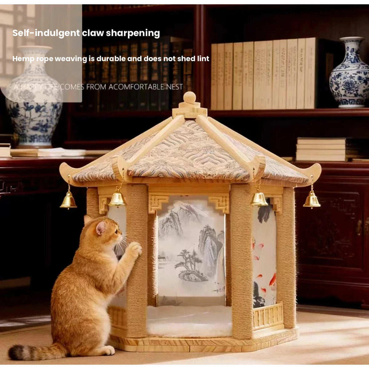 サイザル爪とぎ付き木製キャットハウス 商品画像 4
