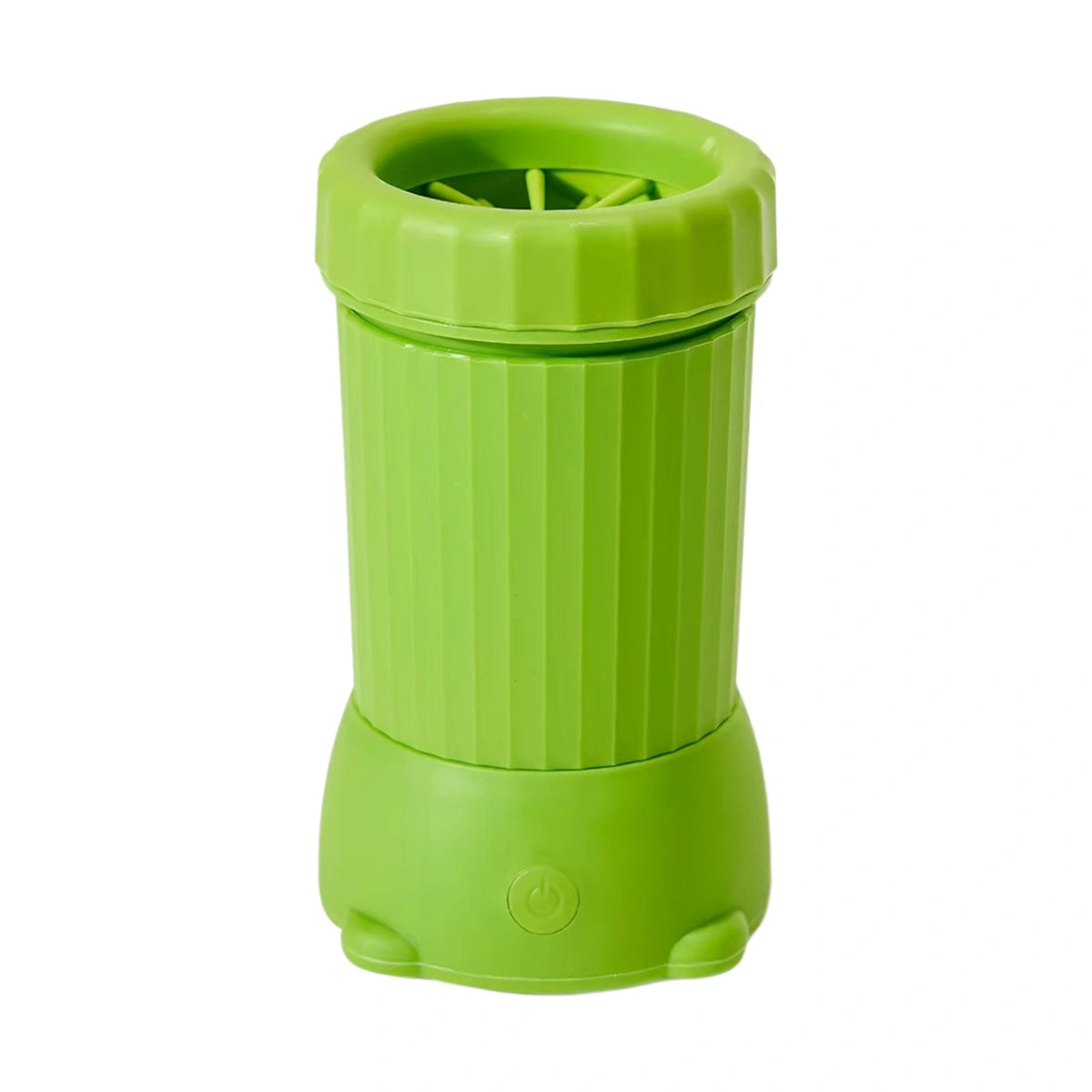 Green dog paw cleaner cup with push-spin silicone brush