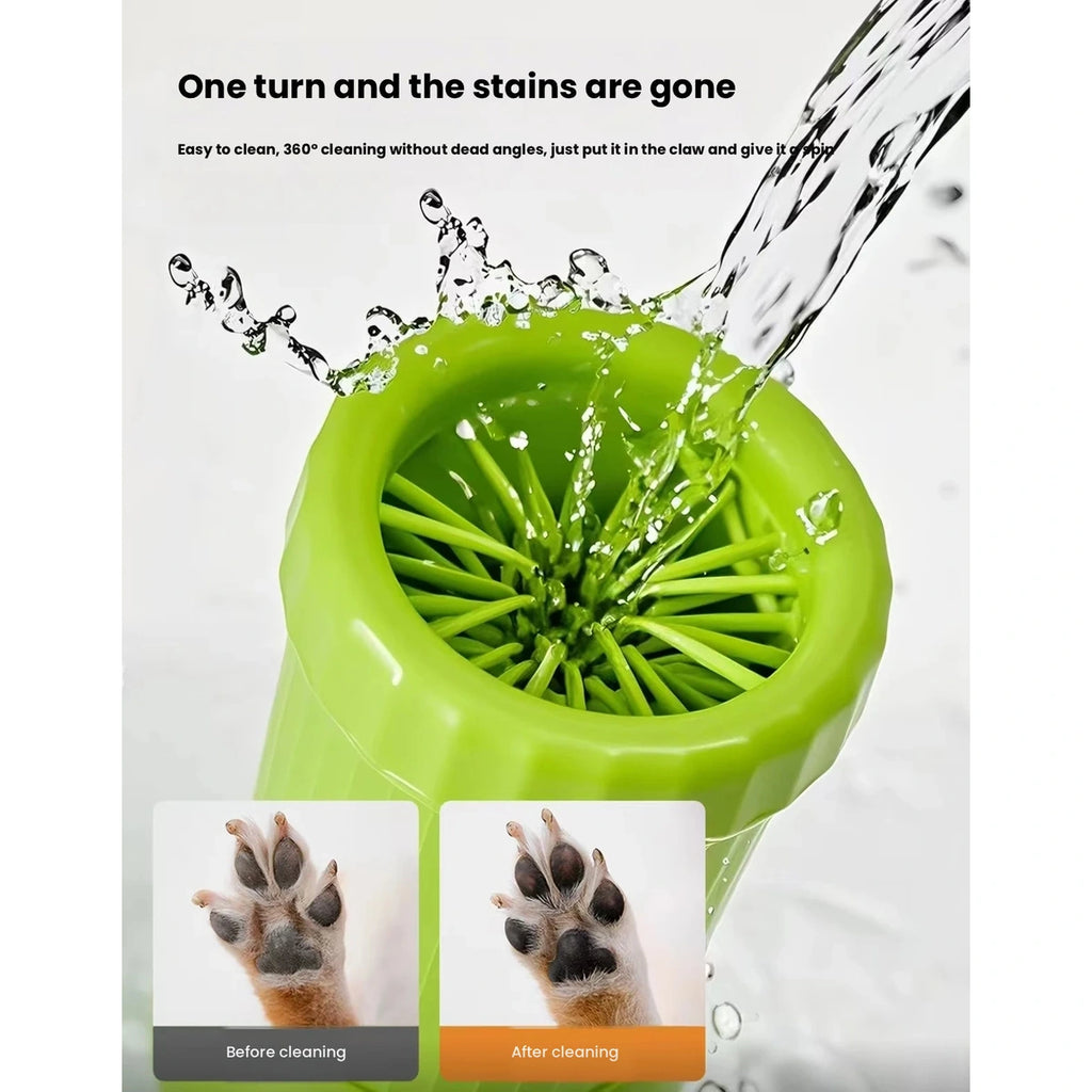 Rotating silicone brush inside the dog paw cleaner cup