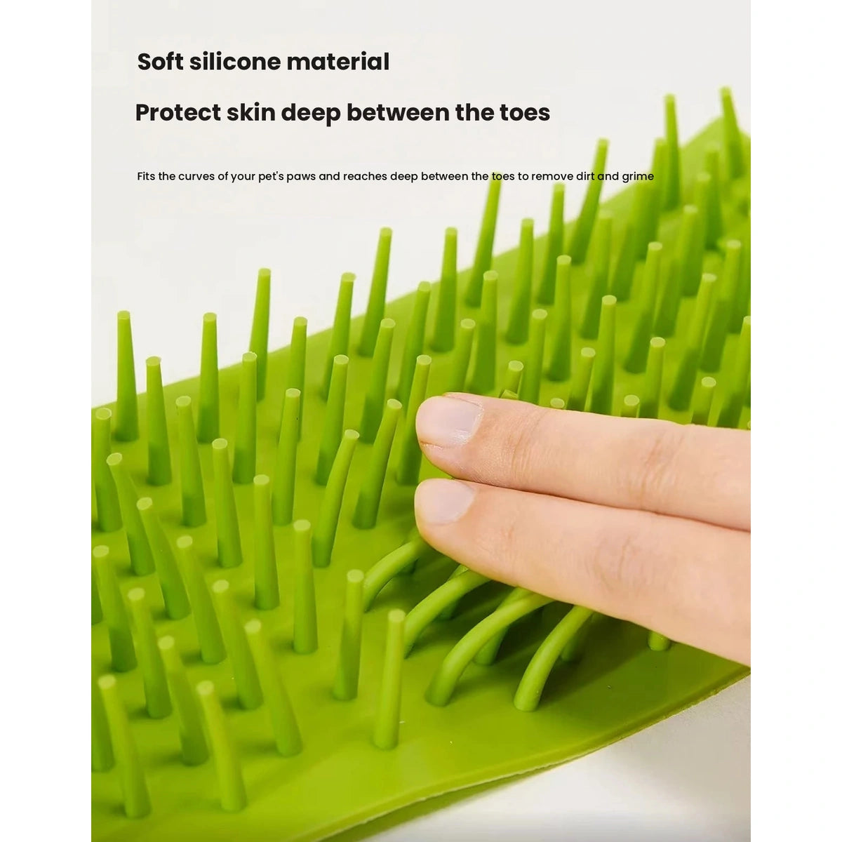 Soft silicone cleaning bristles inside the paw washer