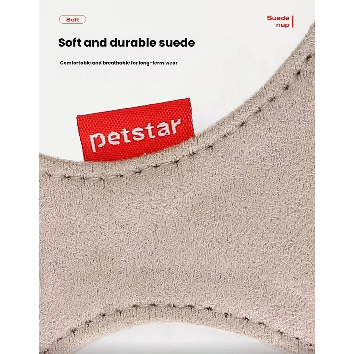 Close-up of the Petstar harness suede-style fabric
