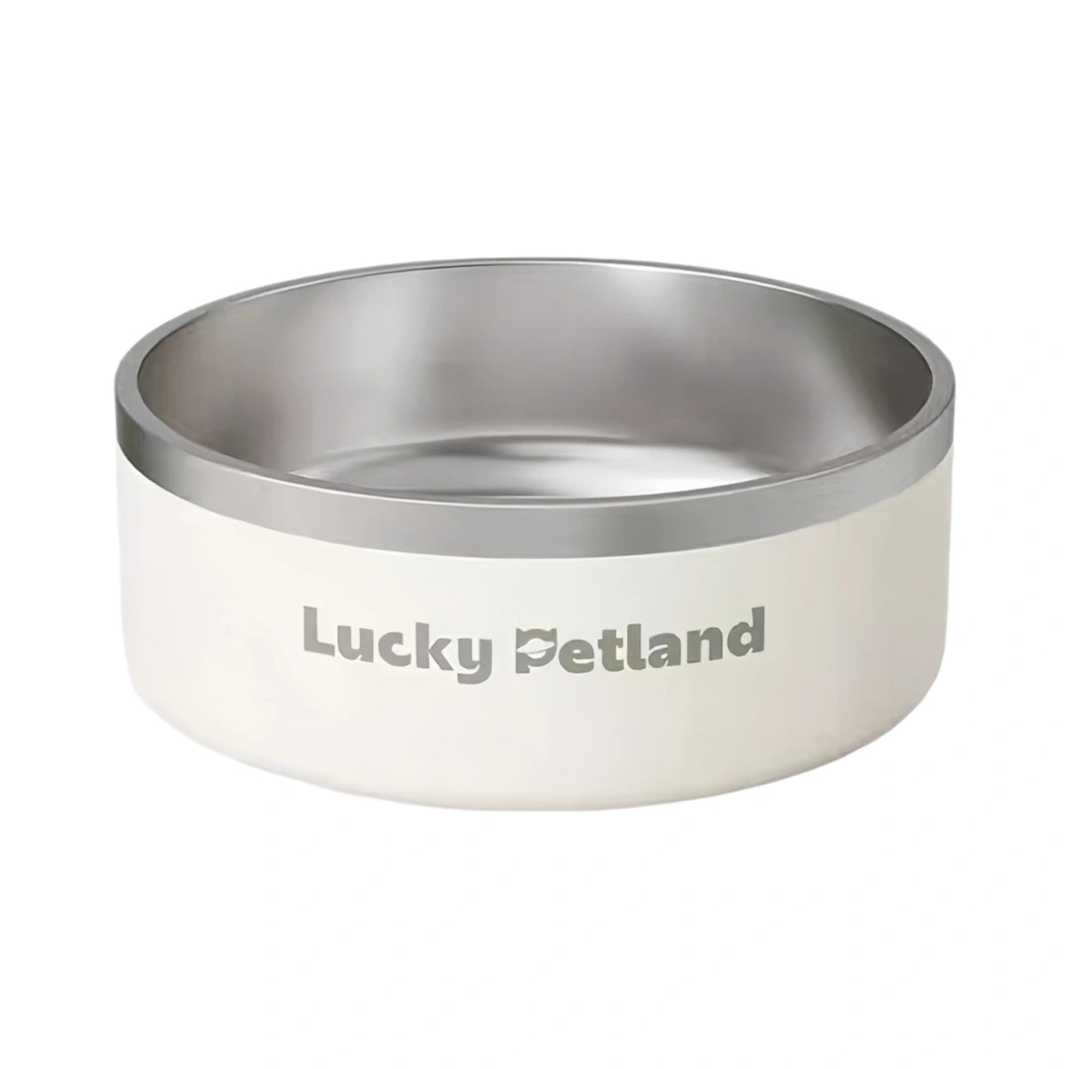 흰색 LuckyPetland 식기와 스테인리스 내통의 앞모습