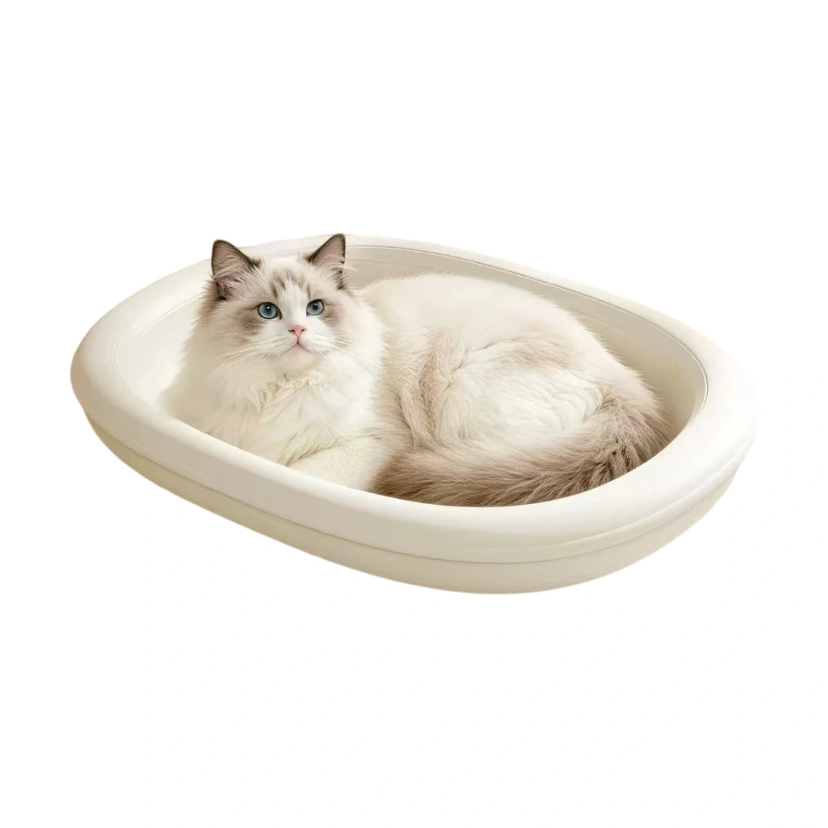 猫が休む白いLuckyPetland楕円形ベッド