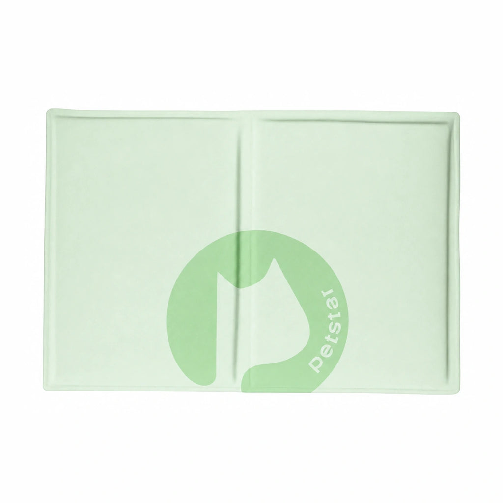Pale green Petstar cooling pet mat with two fold seams, laid flat