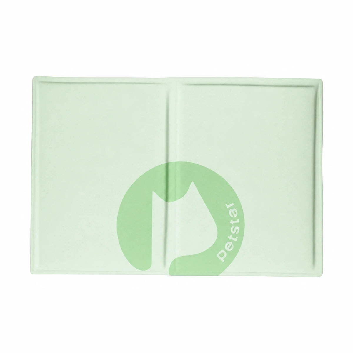 Pale green Petstar cooling pet mat with two fold seams, laid flat