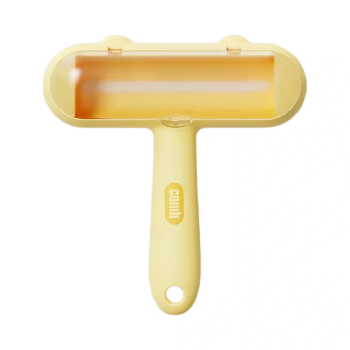 Yellow reusable pet hair remover brush with collection chamber