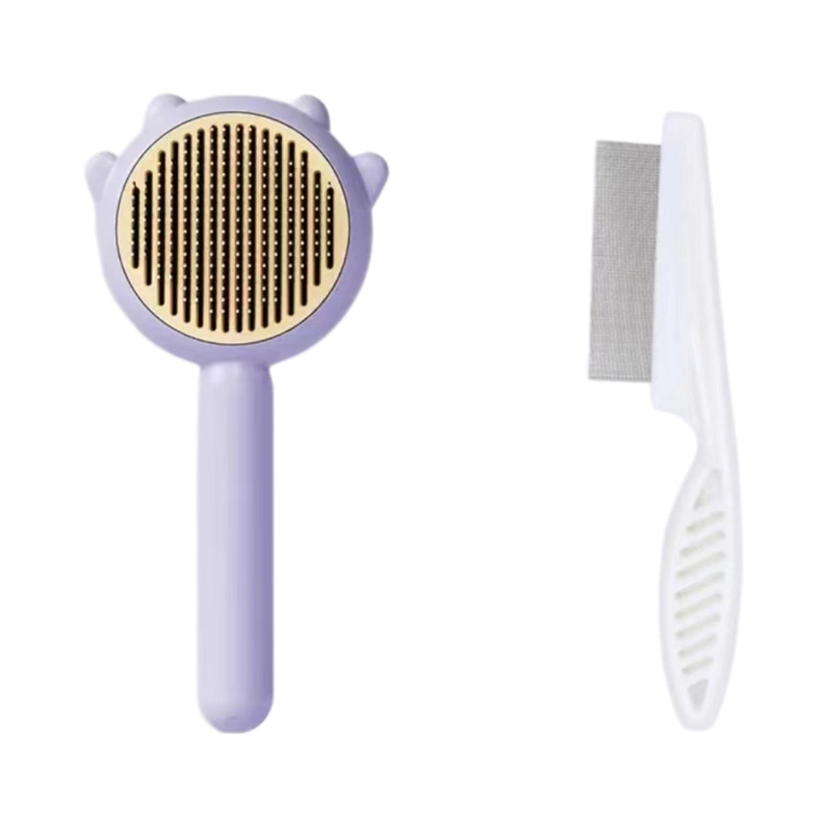 Purple round-head cat grooming comb with cleaning comb