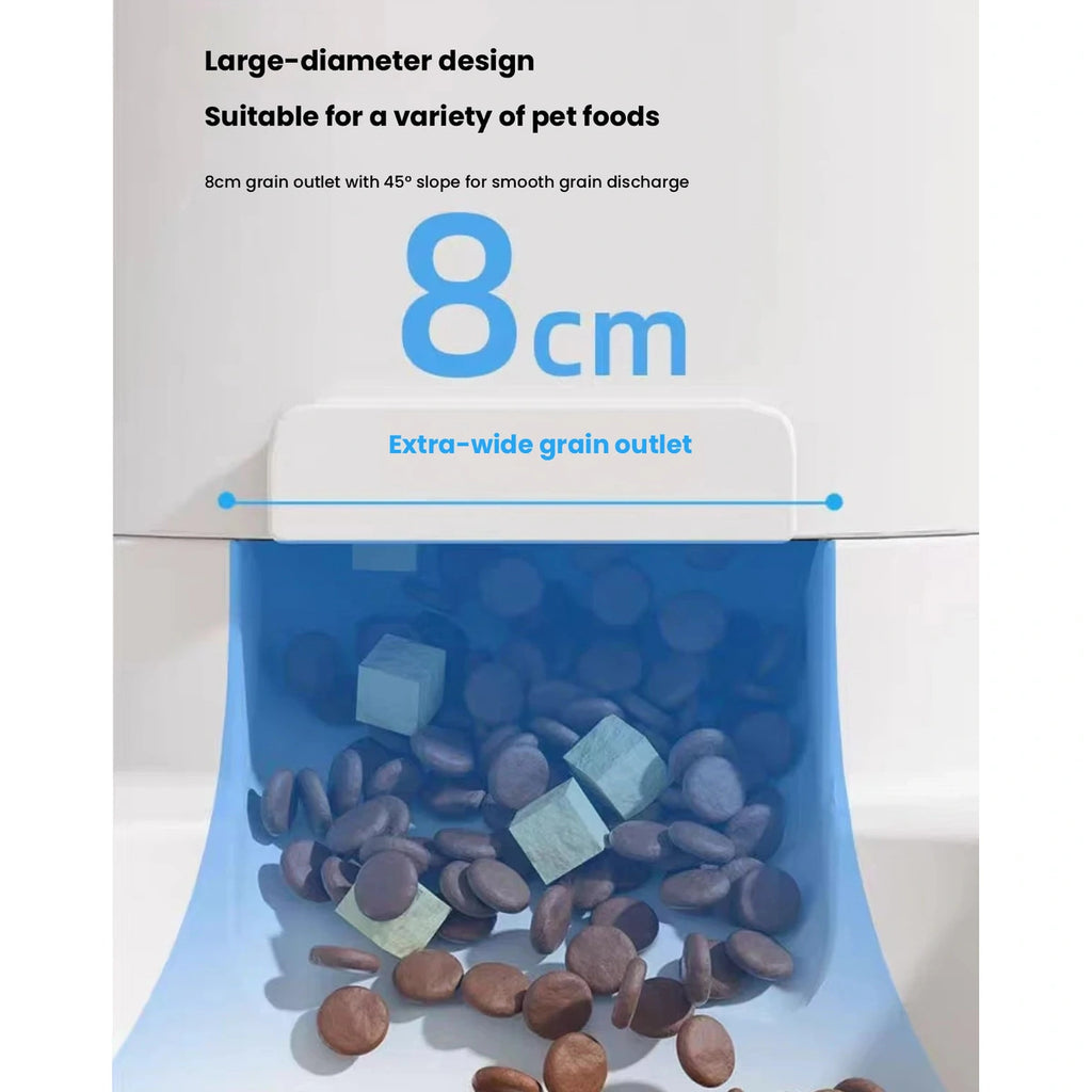 Feeder food outlet detail with dry kibble