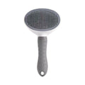 Grey oval-head pet grooming brush with textured handle