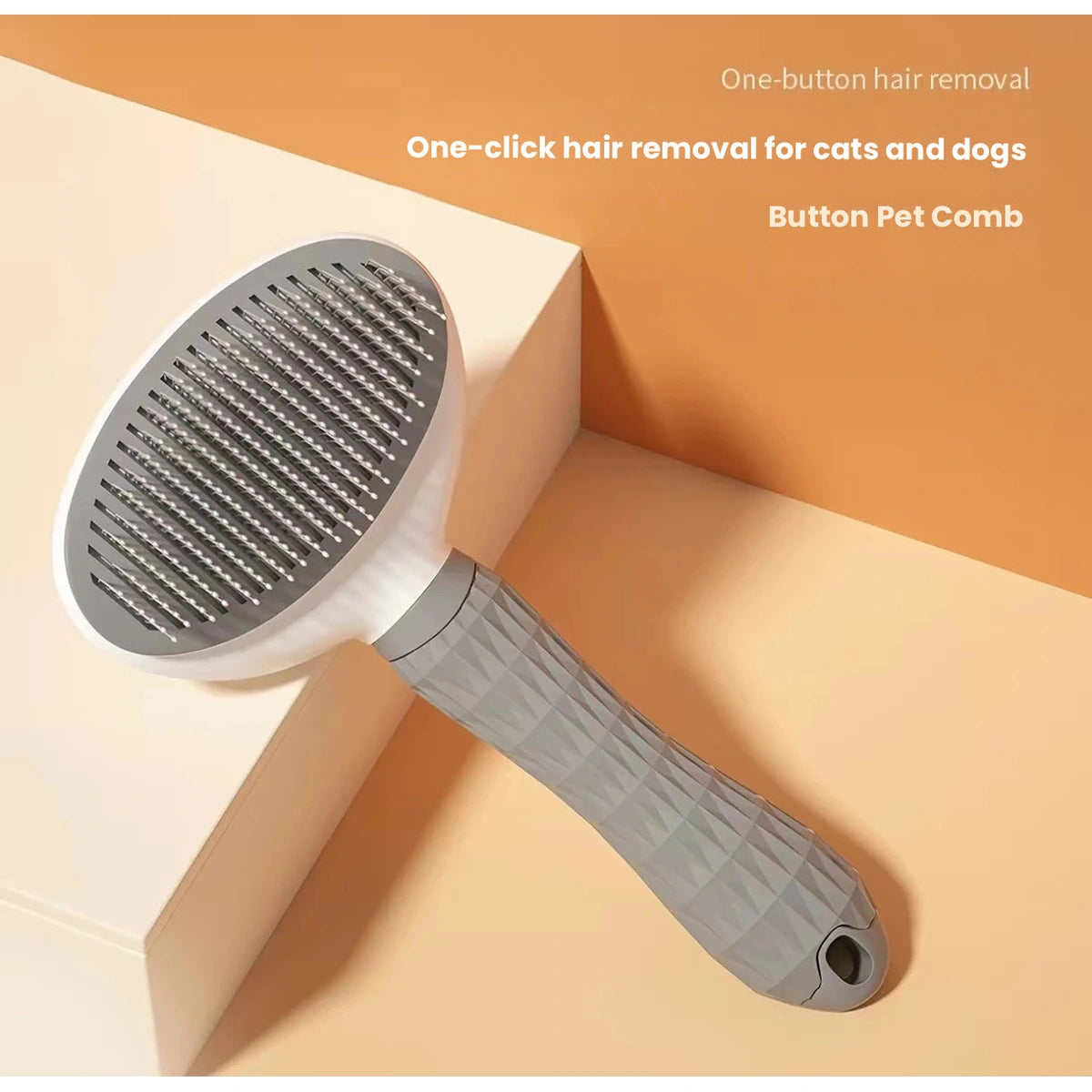 Close-up of the grey pet grooming brush handle