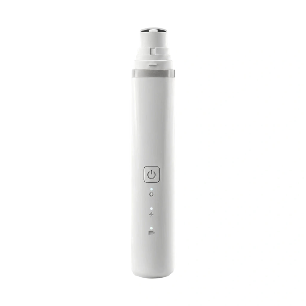 White handheld electric pet nail grinder on a plain background