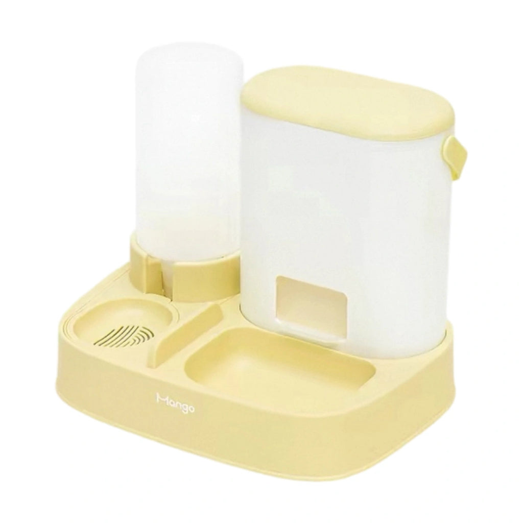 Yellow Mango gravity food and water station with separate bowls