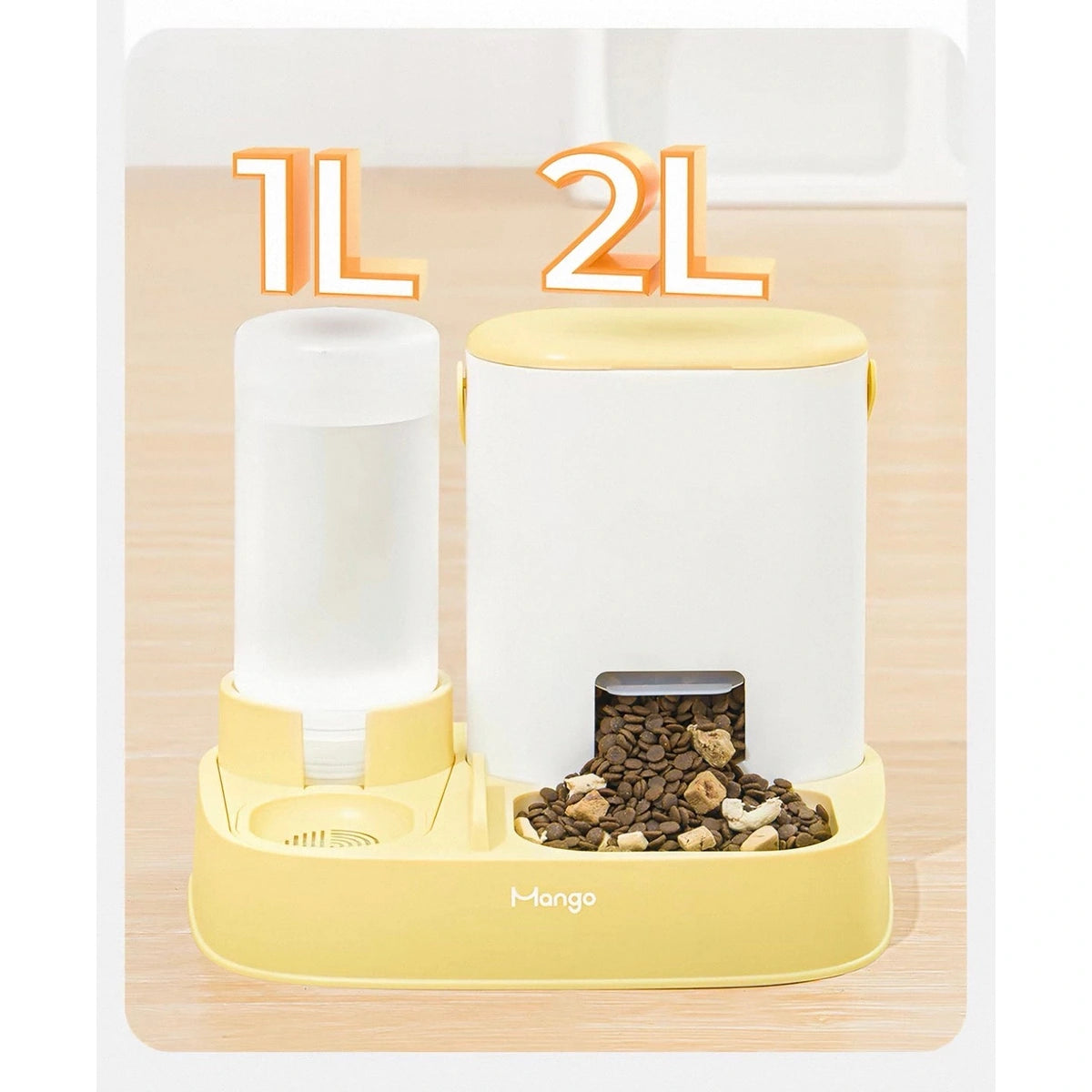 Mango feeder showing 1 L water and 2 L food storage