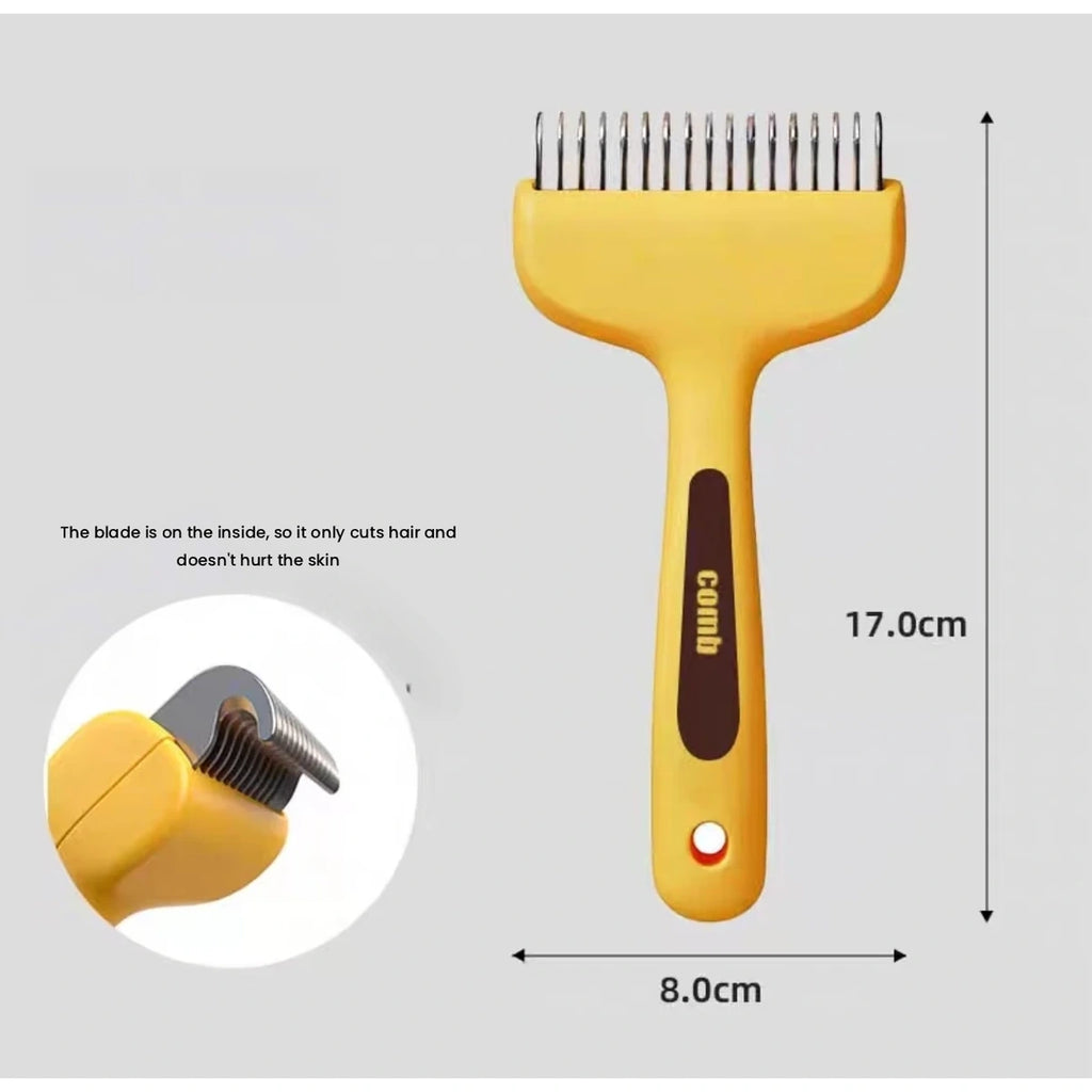 Yellow pet detangling comb dimension diagram