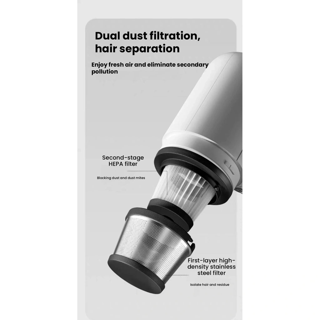 POPOCOLA hair collection chamber and filter diagram