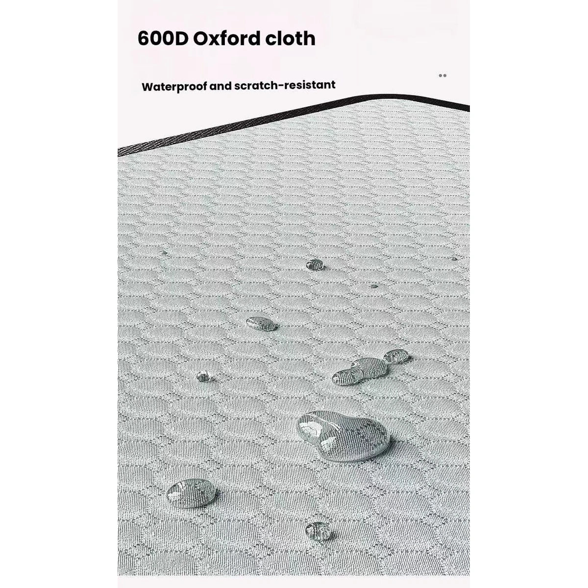 Water droplets on the grey POPOCOLA car cover fabric