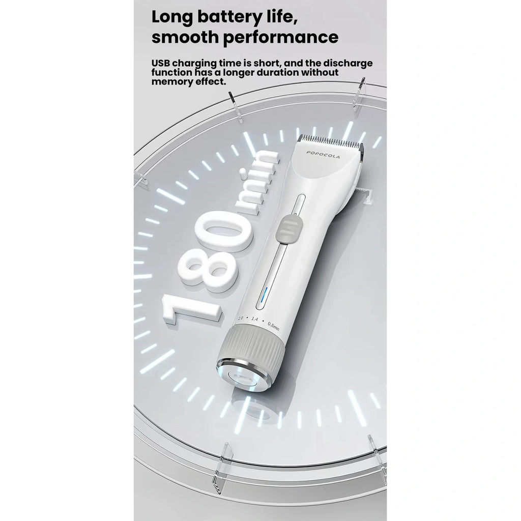 POPOCOLA dog clipper charging and battery infographic