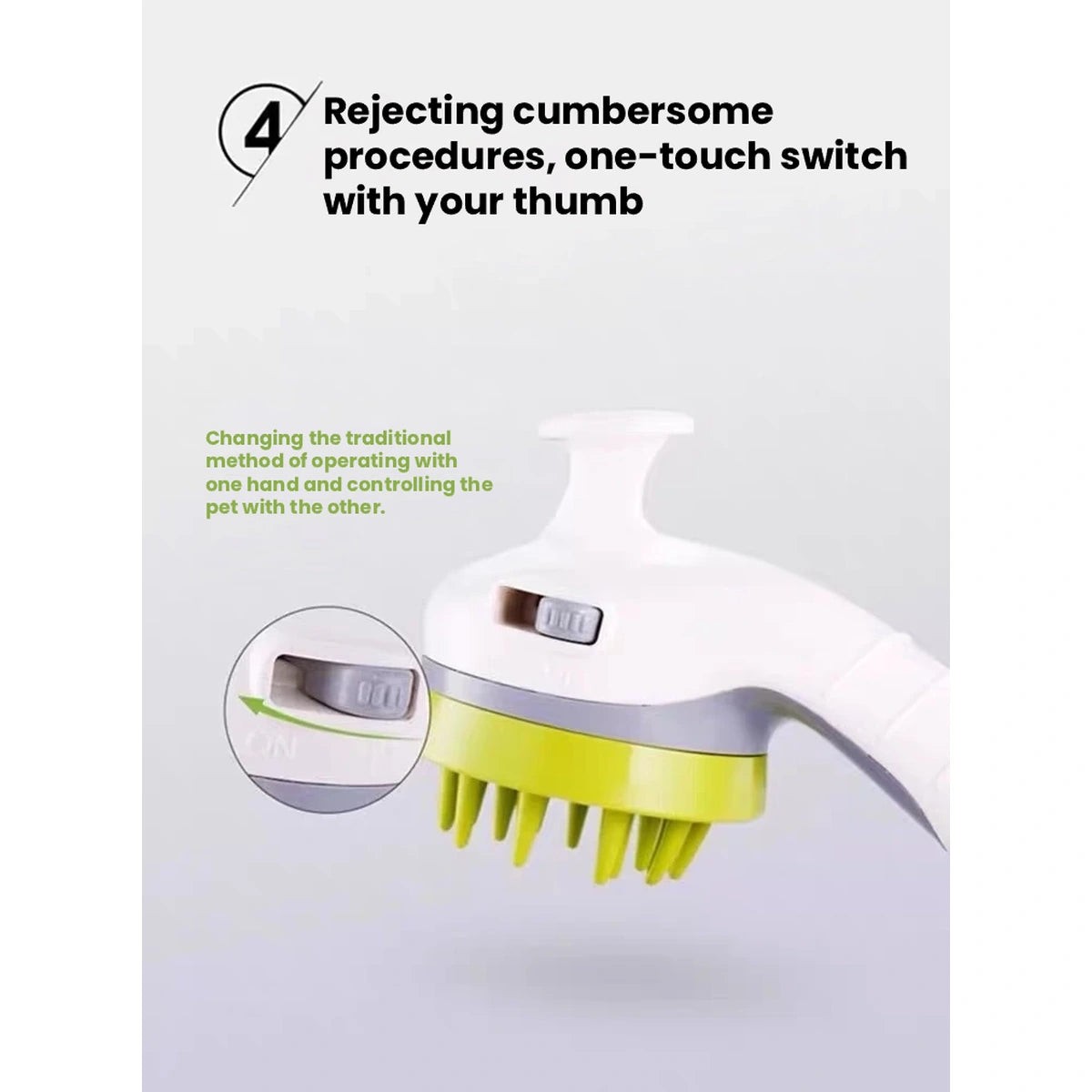 Hipidog bath brush thumb-control close-up