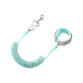 Blue coiled dog lead with wrist cuff and metal clip