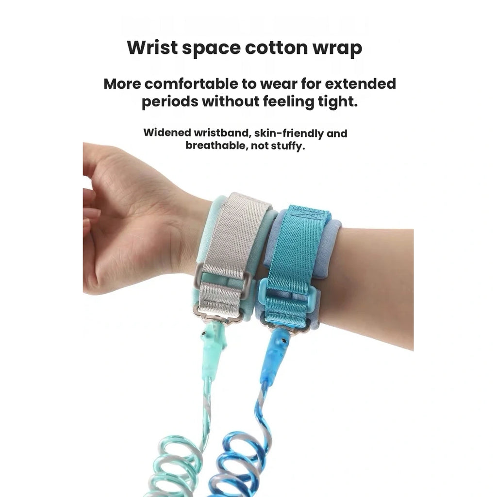 Two wrist cuffs with blue and turquoise leads