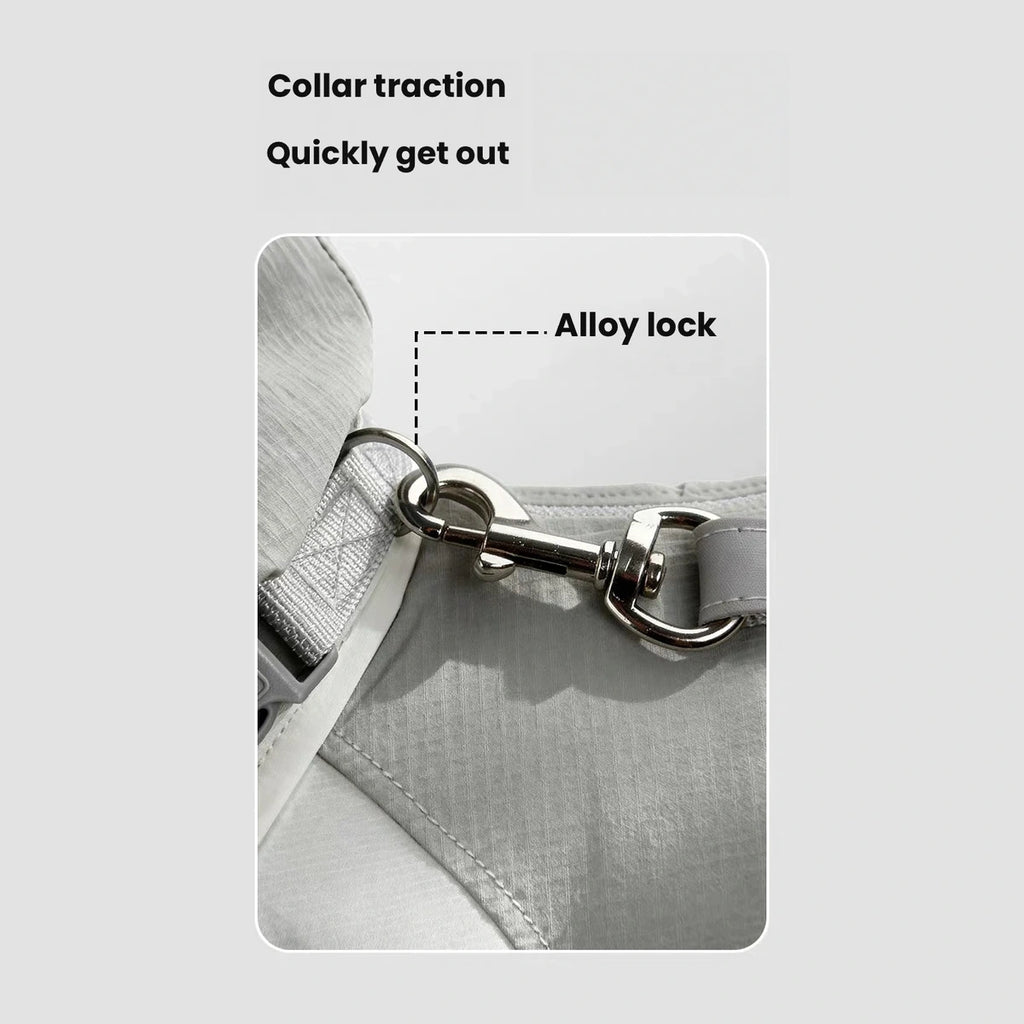 Metal leash clip on dog raincoat