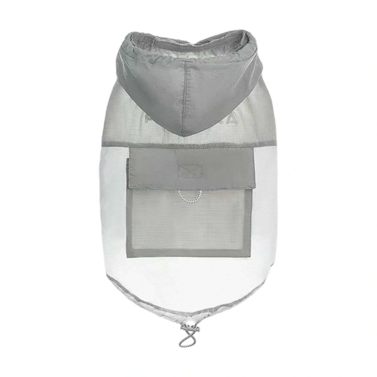 Grey hooded dog cooling vest shown flat