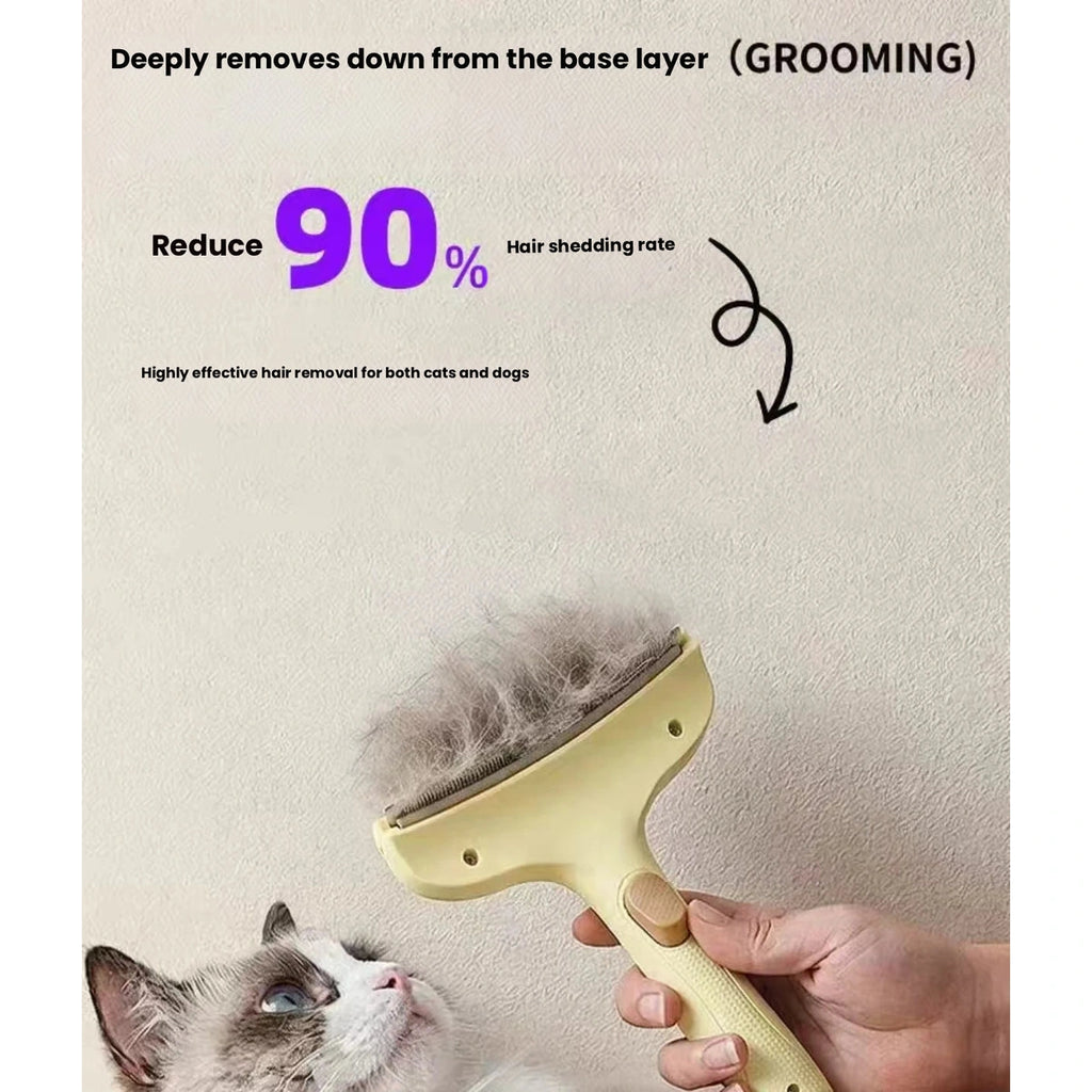 Deshedding brush used gently on a cat