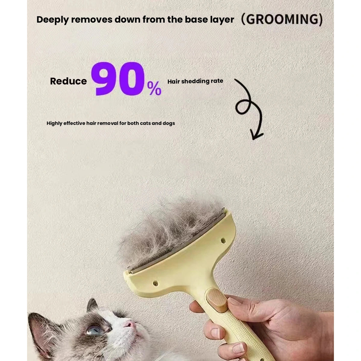 Deshedding brush used gently on a cat