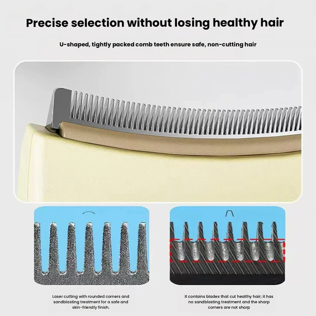 Close-up of curved metal comb teeth