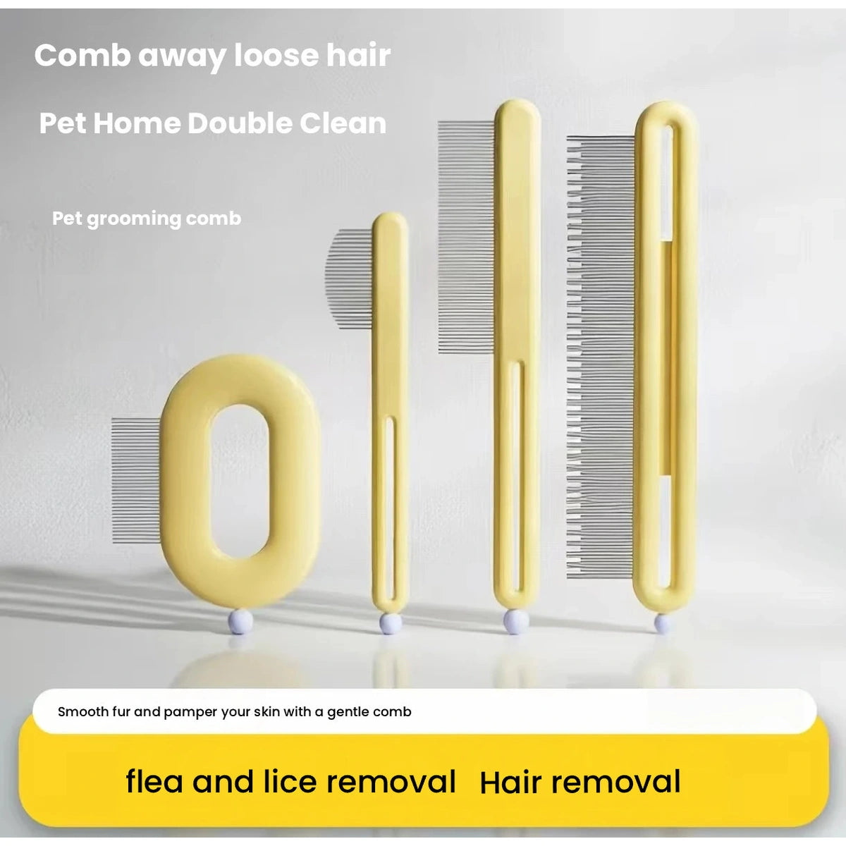 Pet grooming combs and hair removed