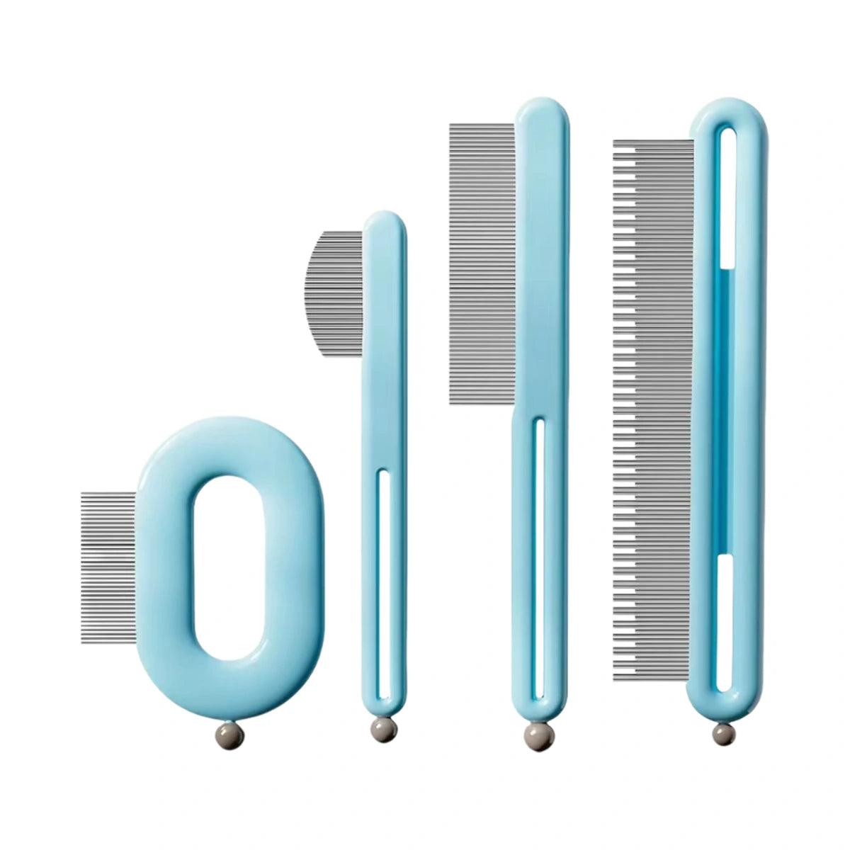 Blue fine-tooth pet grooming comb set