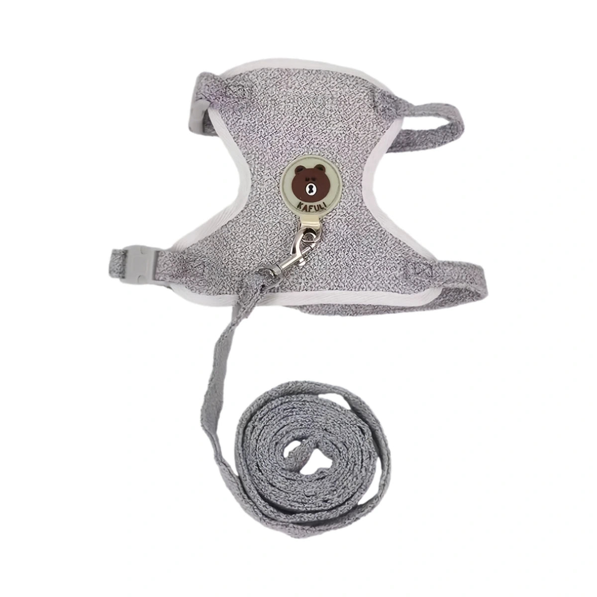 Grey cat vest harness with matching leash