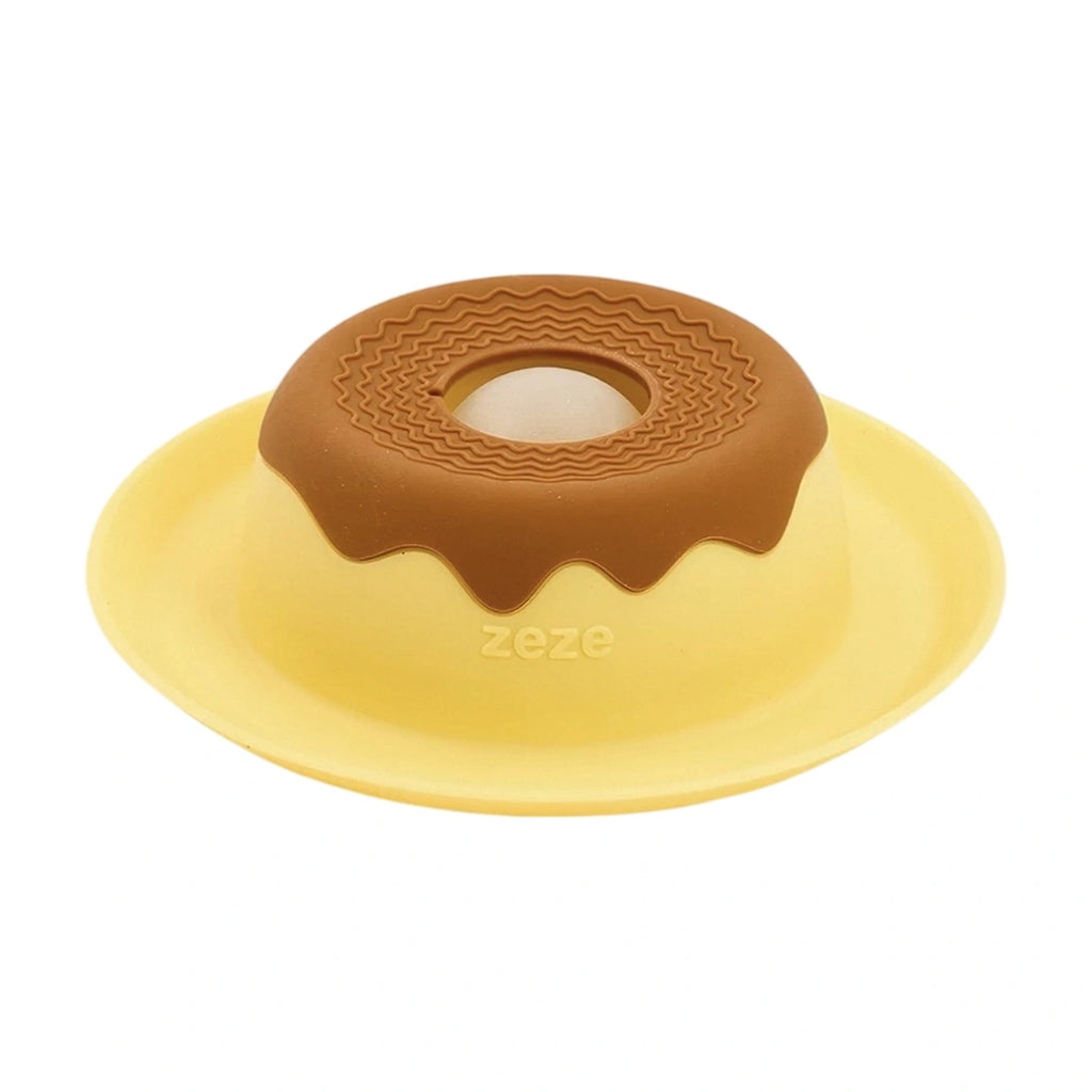 Yellow ZEZE silicone lick bowl with brown centre