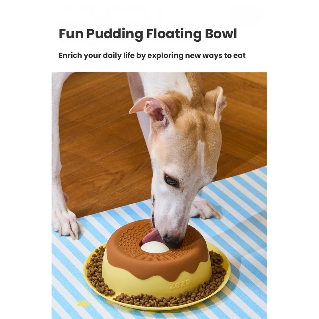 Dog licking food from silicone bowl