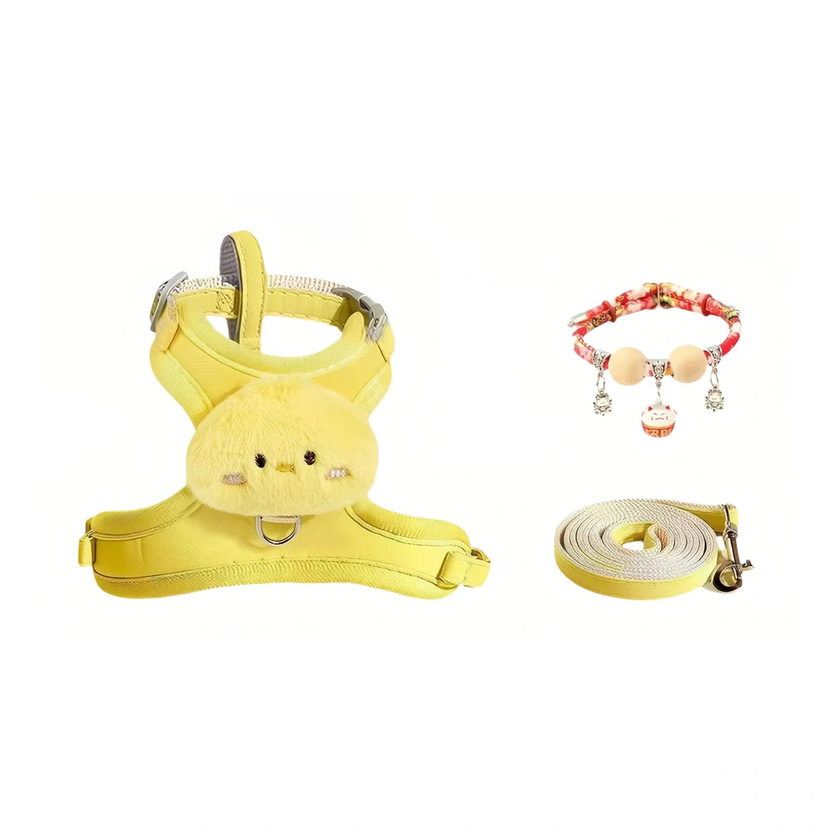 Yellow animal-motif cat harness and lead