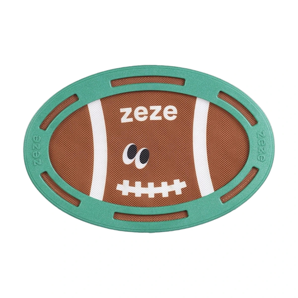 緑と茶色のZEZEラグビースタイルフライングディスク