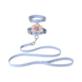 Blue flower-detail cat harness with leash