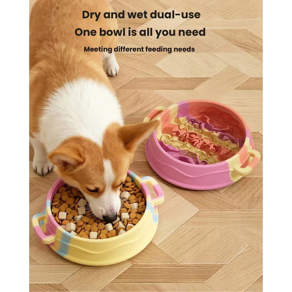 Small dog eating from Hipipet slow feeder bowl