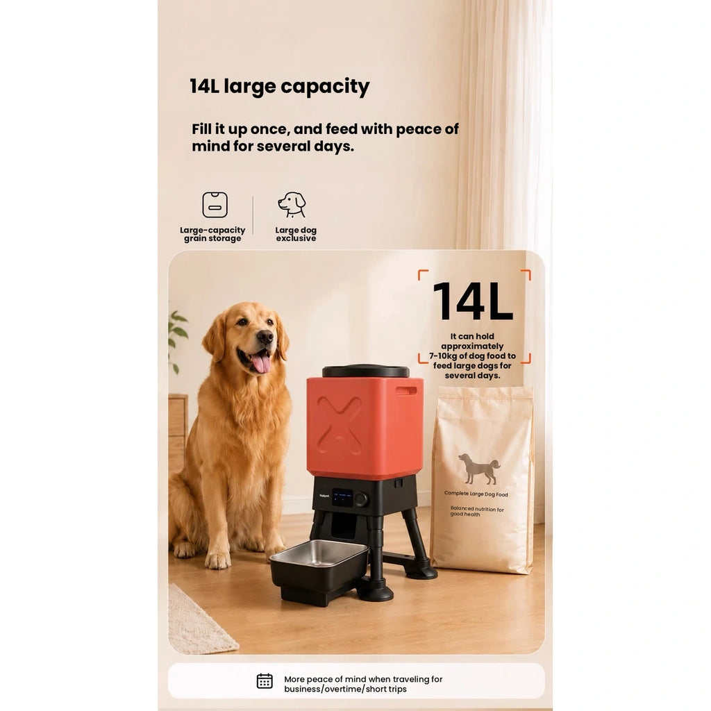 Naipet 14L dog feeder beside a large dog