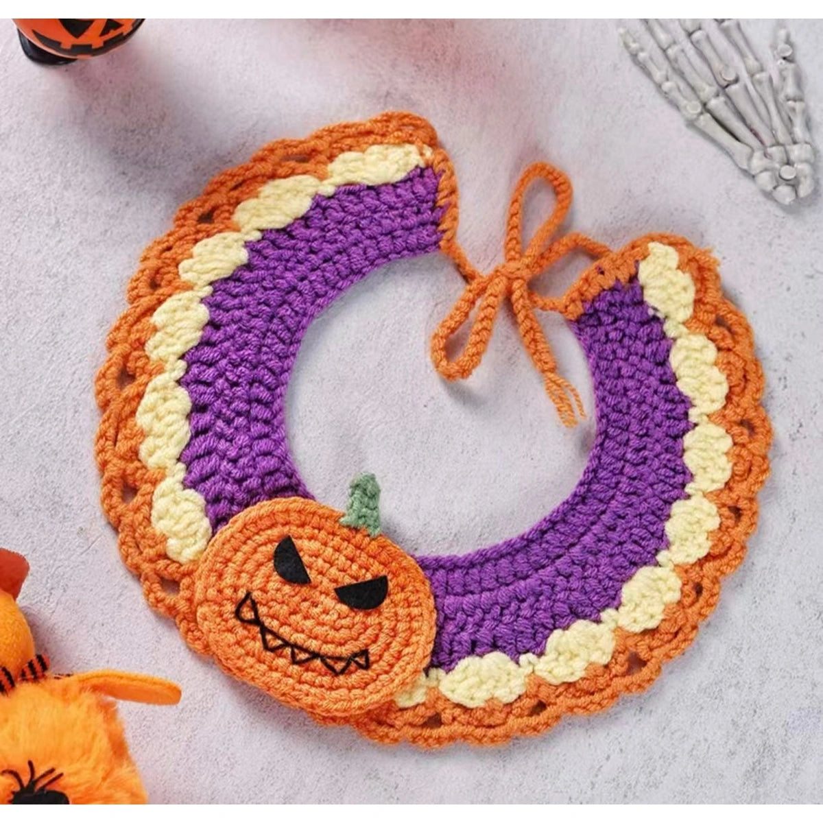Purple and orange pumpkin crochet collar