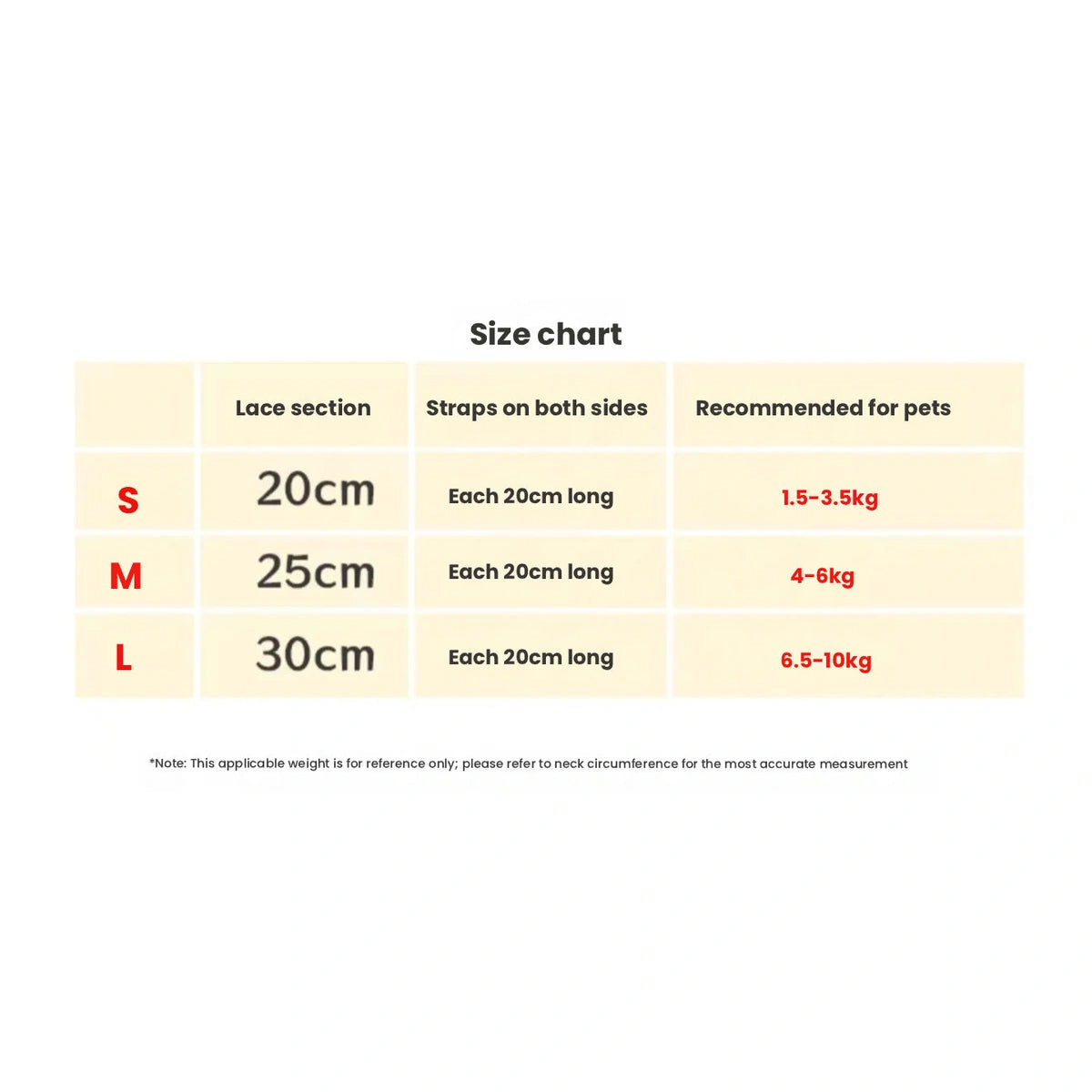 Halloween pet accessory size chart