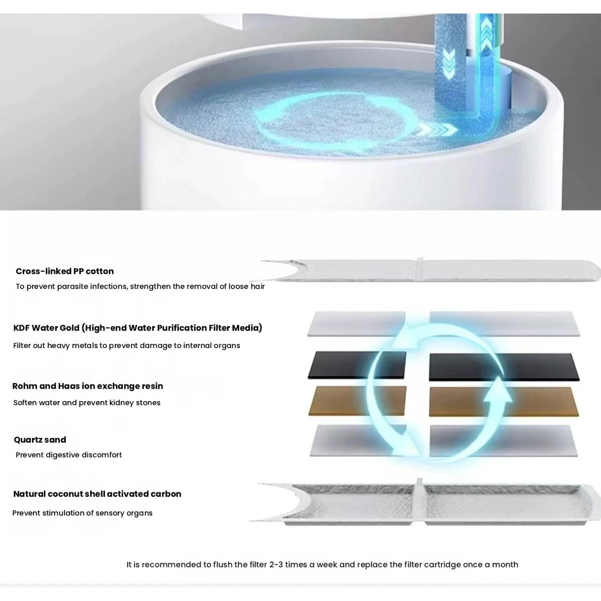 Fountain filtration diagram with circulating water path